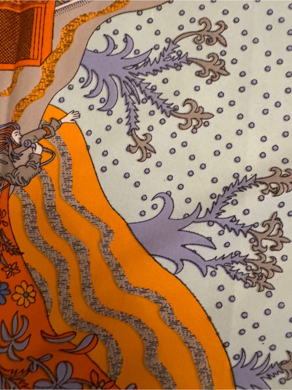 Luxury 90cm Silk Orange and Light Blue Scarf - Picture 3 of 6